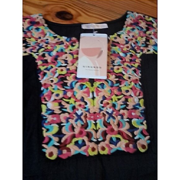 KIRUNDO 2024 Womens Mini Dress Casual V Neck Floral Embroidered Ruffle - Picture 2 of 2